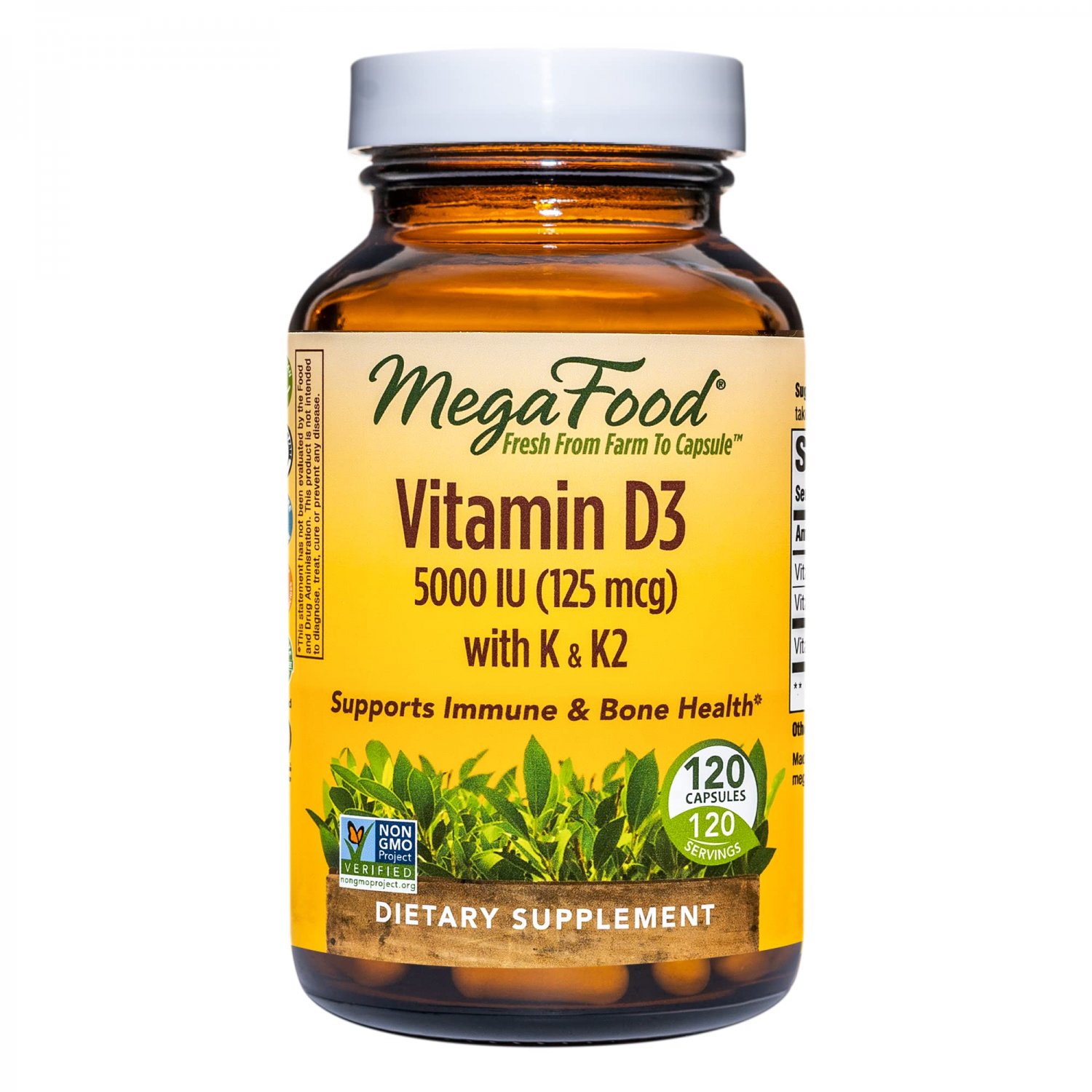MegaFood Vitamin D3 5000 IU (125 mcg) - Bone Health and Immune Support with Vitamins D3, K, and K2 -