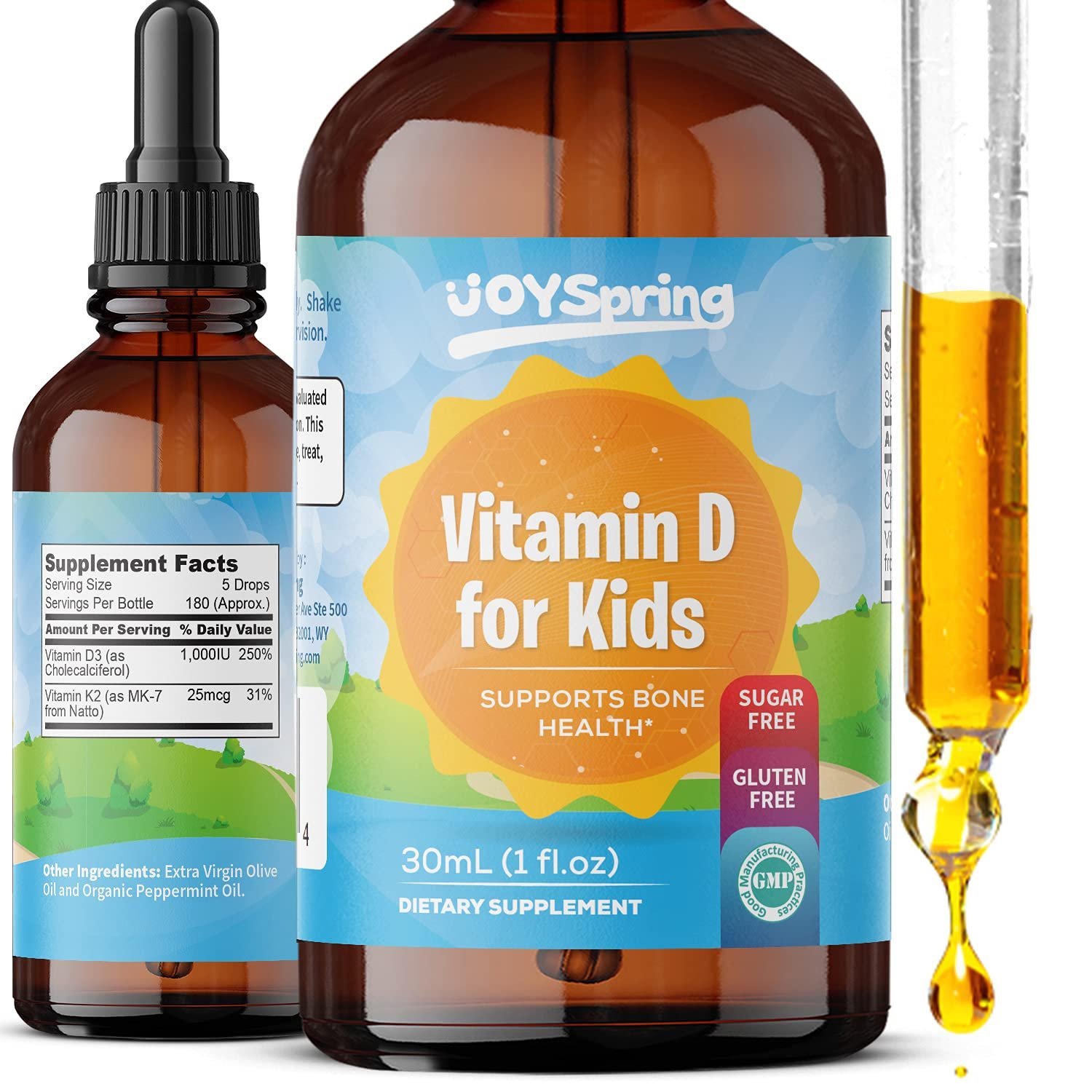 Vitamin D3 K2 Kids Vitamins - Vitamin K2 & Vitamin D 1000 iu - Liquid Vitamin D3 with K2 Vitamin D f