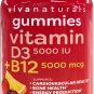 Vitamin B12 5000mcg and Vitamin D3 5000 IU Gummies, 60 Count | Delicious Fruit Punch Flavor, Vitamin