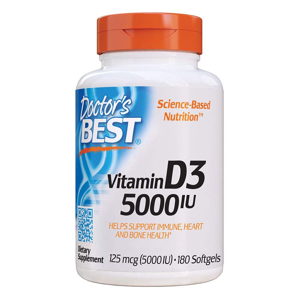 Doctor's Best Vitamin D3 5000IU, Non-GMO, Gluten & Soy Free, Regulates Immune Function, Supports Hea