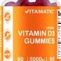 Vitamatic Vitamin D3 Gummies - 5000 IU Per Gummy - 60 Vegan Gummies - Great Taste - Healthy Bones, T