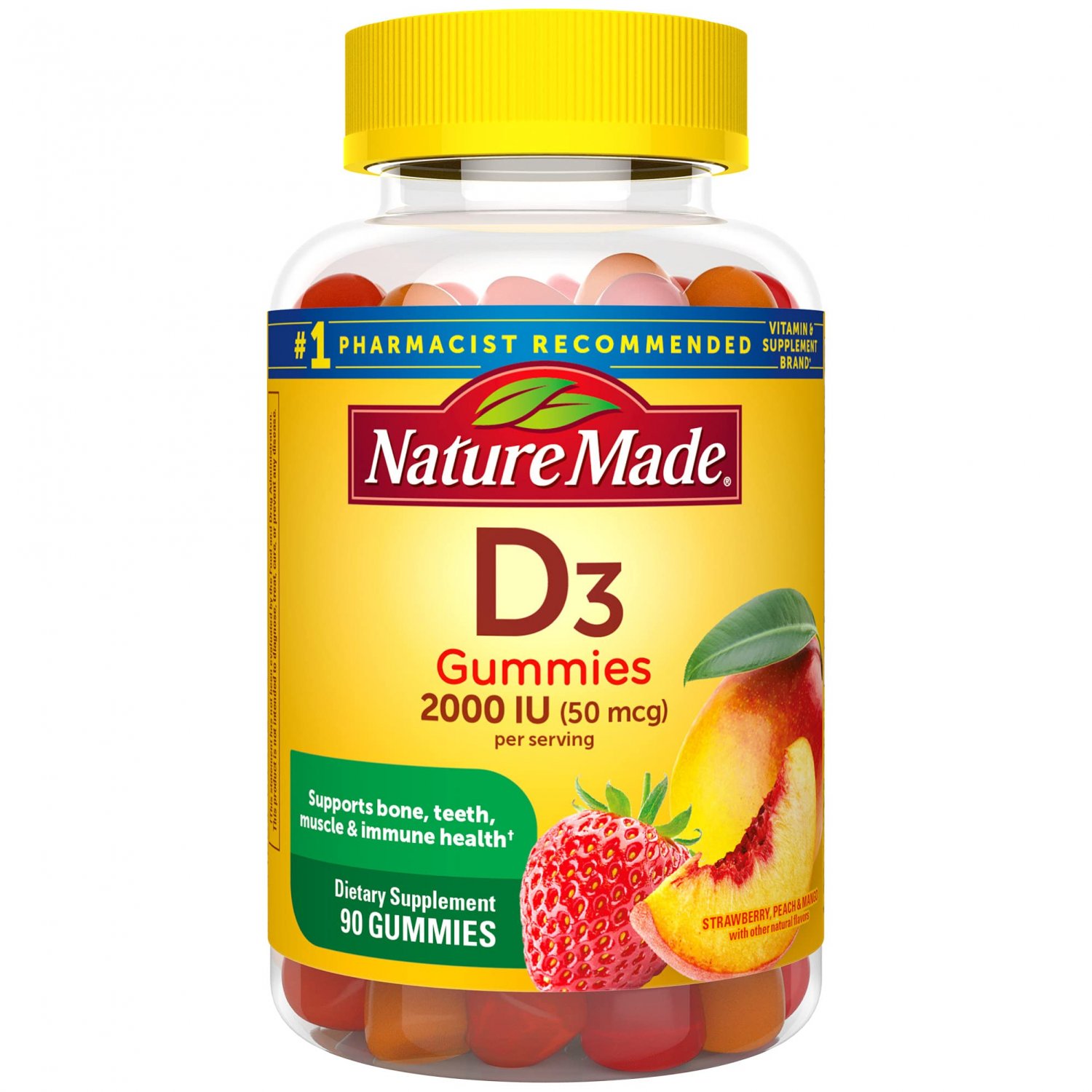 Nature Made Vitamin D3 2000 IU (50 mcg), Dietary Supplement for Immune Health Support, 90 Gummies, 4