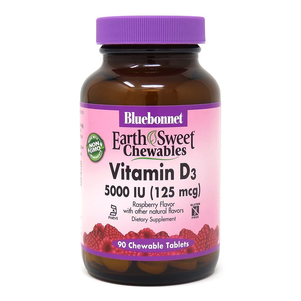 Bluebonnet Nutrition Earth Sweet Vitamin D3 5000 IU Chewable Tablets, Aids in Muscle & Skeletal Grow