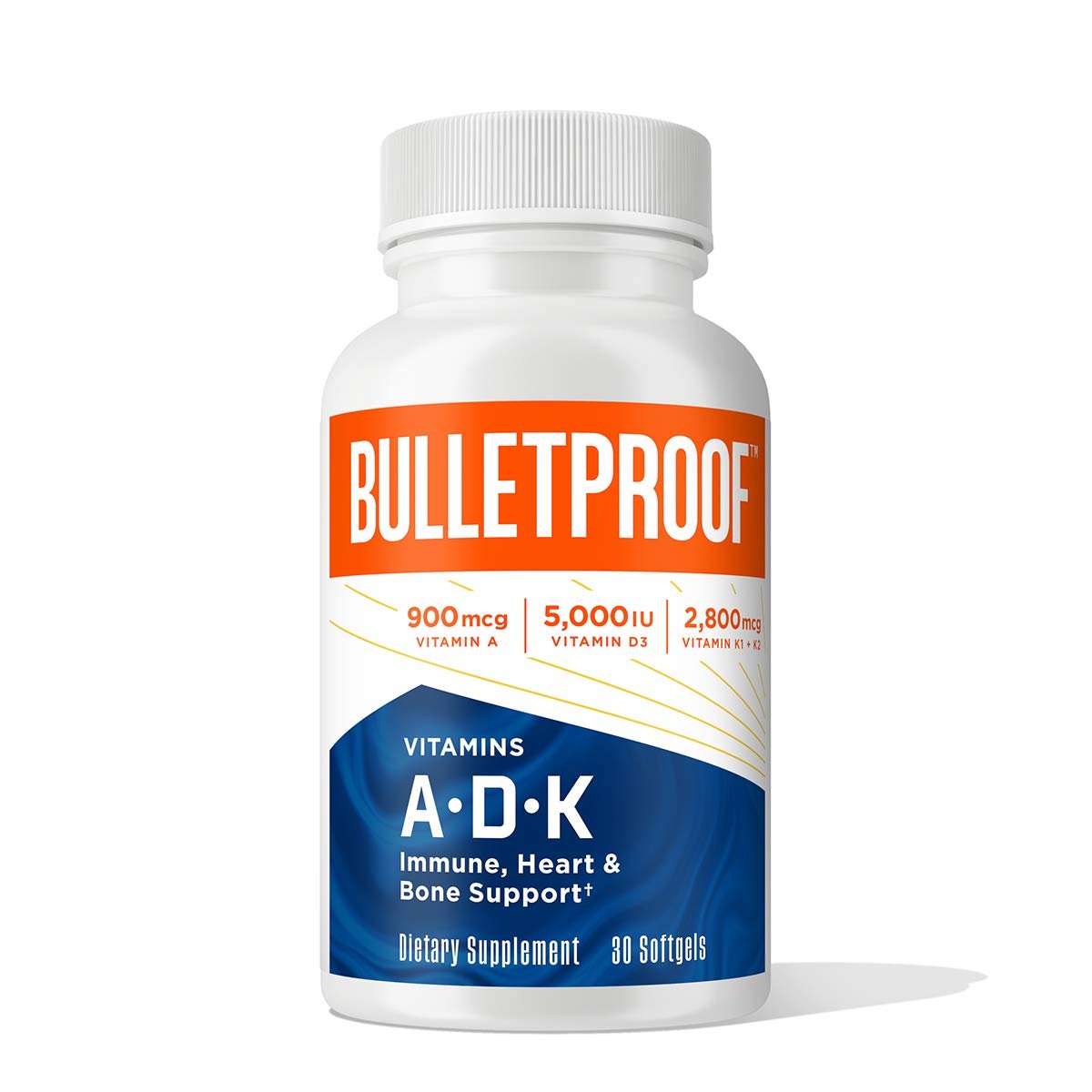 Vitamins A-D-K, 30 Softgels, 900mcg Vitamin A, with 5000 IU D3, K1, K2, K3, High Potency Bulletproof