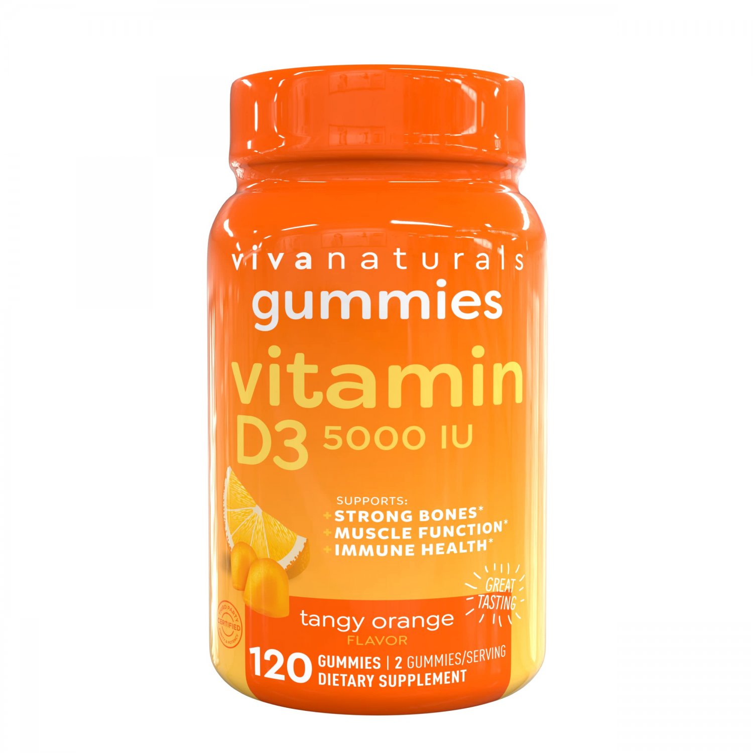 Vitamin D3 5000 IU (120 Vitamin D Gummies, 125mcg) - Immune Support, Strong Bones & Teeth, High Pote