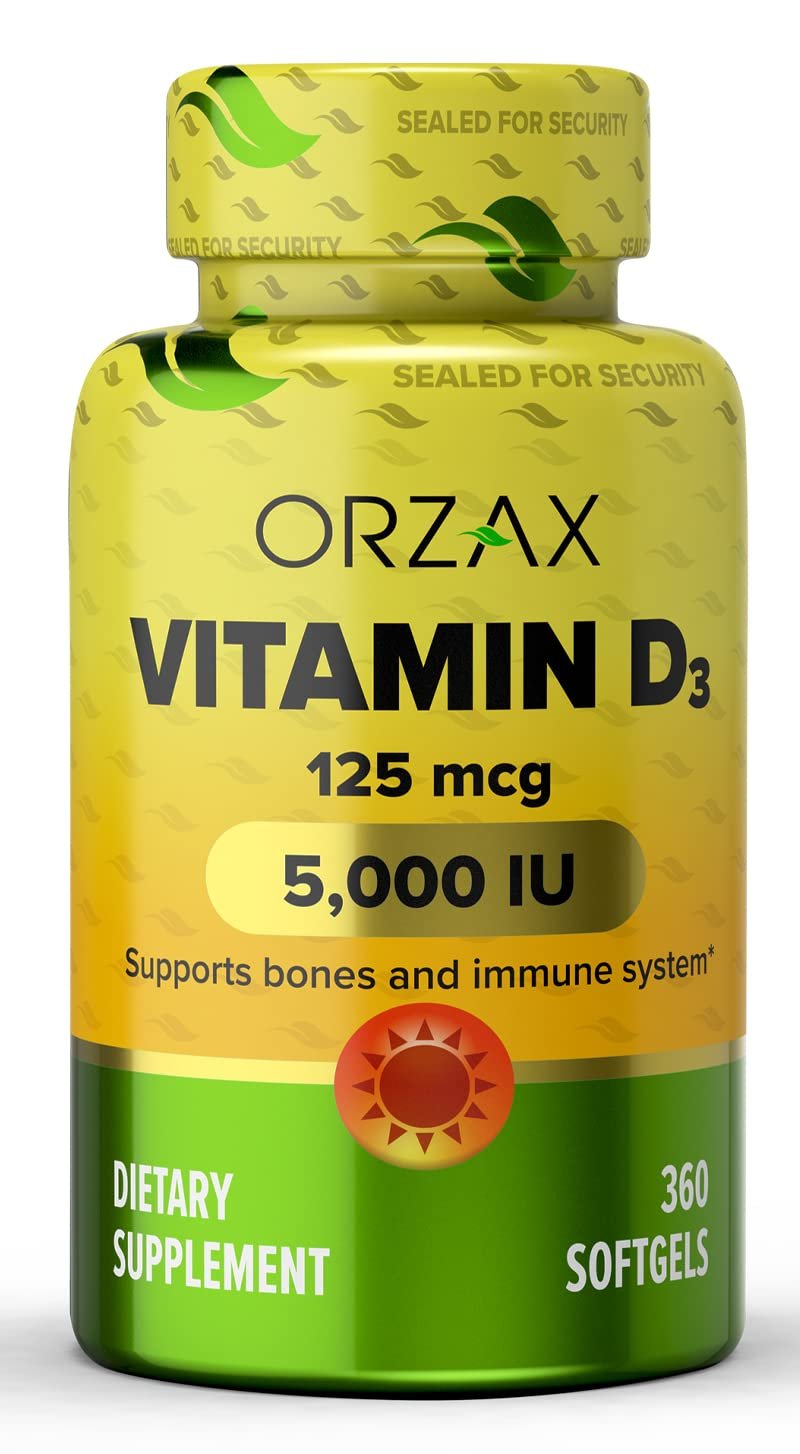 ORZAX Vitamin D3 5000 iu, 360 Days Supply, Supports Immune System & Bone Healths, Mood Booster D3 Vi
