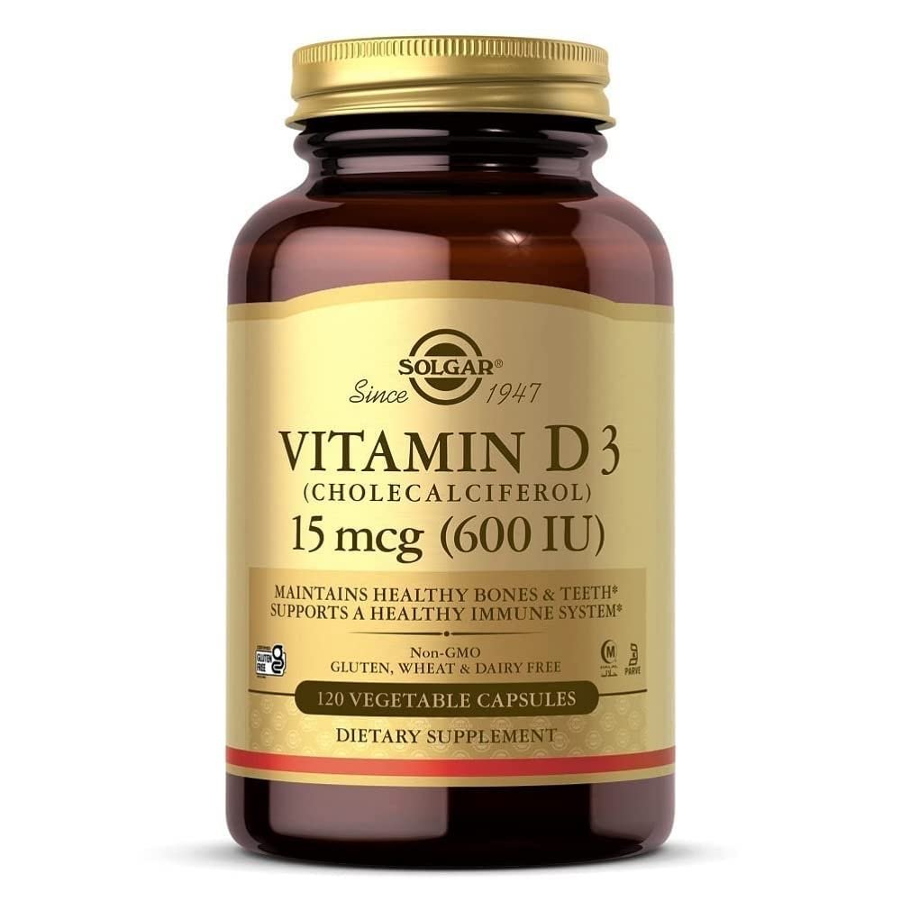 Solgar Vitamin D3 (Cholecalciferol) 15 mcg (600 IU), 120 Vegetable Capsules - Helps Maintain Healthy