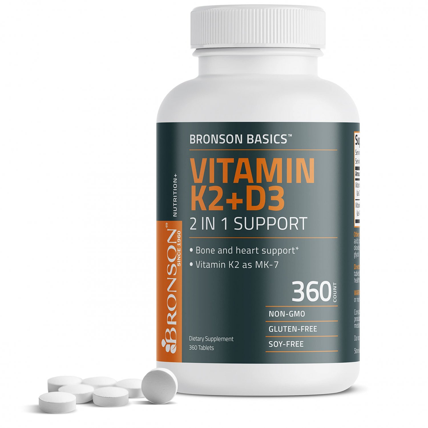 Bronson Vitamin K2 D3 (MK7) Supplement Bone and Heart Health Non-GMO Formula 5000IU (125 mcg) Vitami