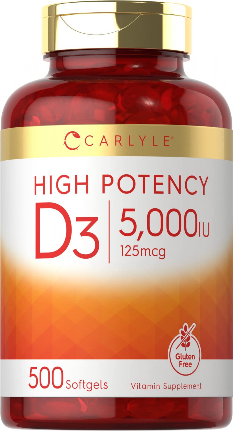 Vitamin D3 5000 IU | 500 Softgels | Value Size | Non-GMO and Gluten Free Supplement | 125mcg | by Ca