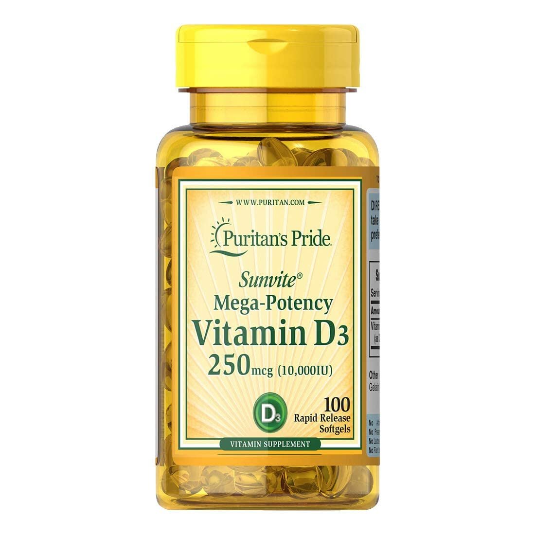 Puritans Pride Vitamin D3 10000 IU Bolsters Health Immune System Support and Healthy Bones & Teeth S