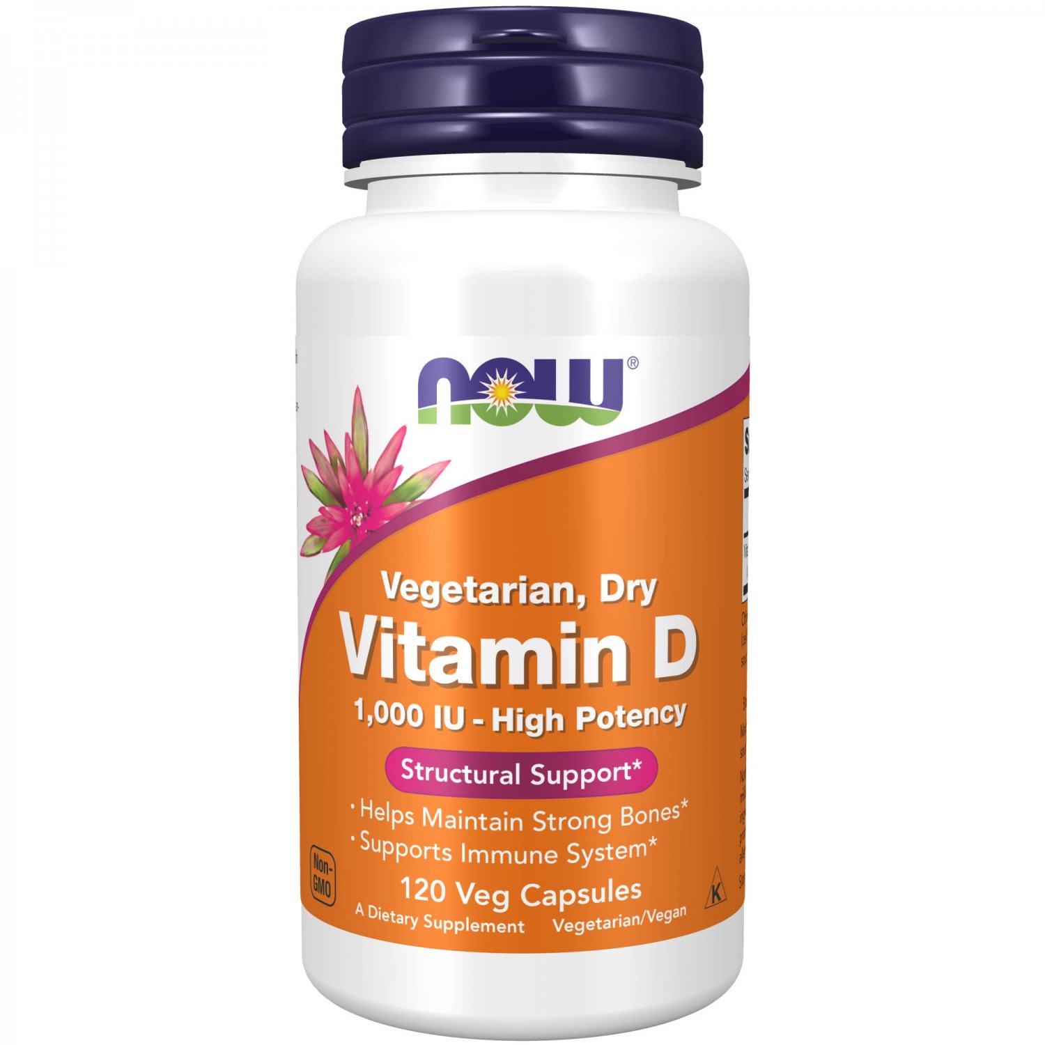 NOW Supplements, Vitamin D 1,000 IU Dry, High Potency, Strong Bones*, Structural Support*, 120 Veg C