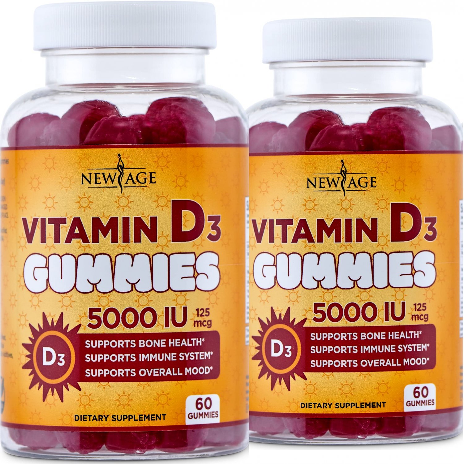 Vitamin D3 5000 IU 125mcg Gummies by New Age - 2 Pack - Support Immune Health - Non-GMO, Gluten-Free