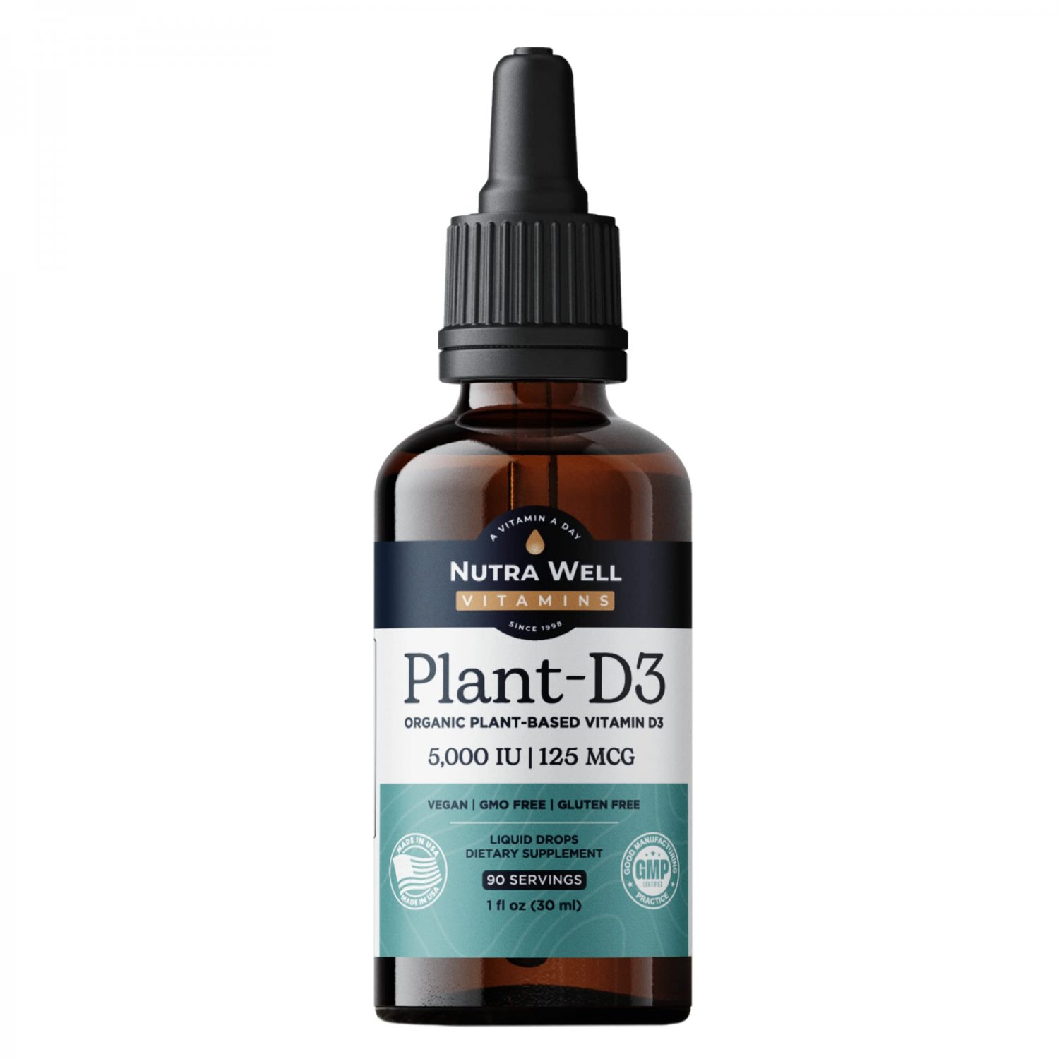 Vitamin D3 Liquid Drops 5000 IU for Nervous System&Immune Support - Vegan Organic Plant-Based Vitami