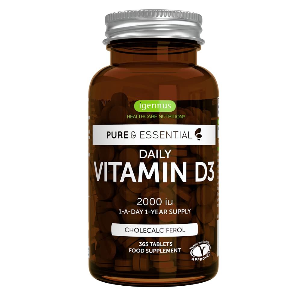 Pure & Essential Daily Vegetarian Vitamin D3 2000iu, Cholecalciferol, 365 Small Tablets, 1-Year Supp