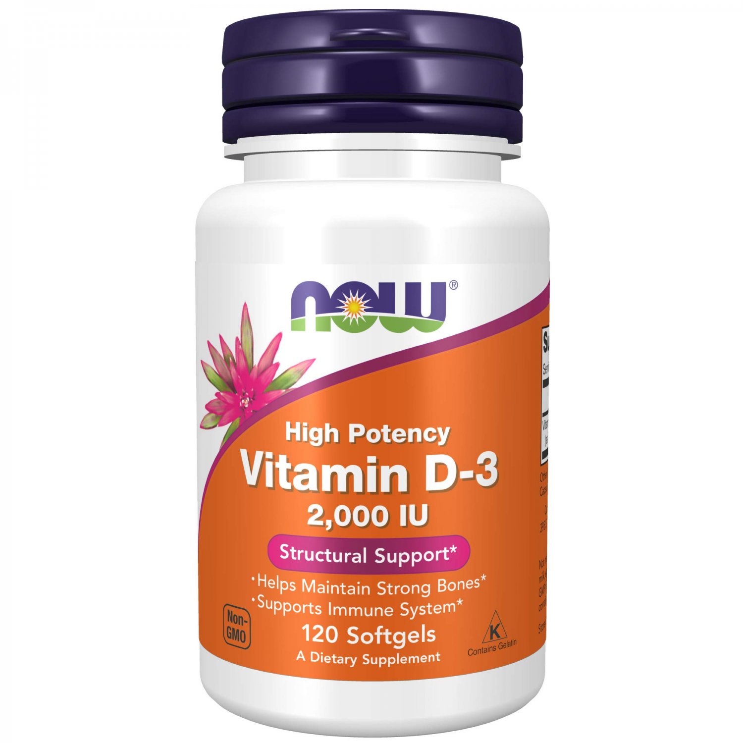 NOW Supplements, Vitamin D3 2000 IU High Potency Structural Support Softgels, 120 Count