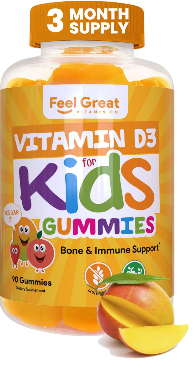 Kids Vitamin D Gummies (3 Month Supply) by Feel Great Vitamin Co | Vitamin D3 for Kids (1000 IU) | D