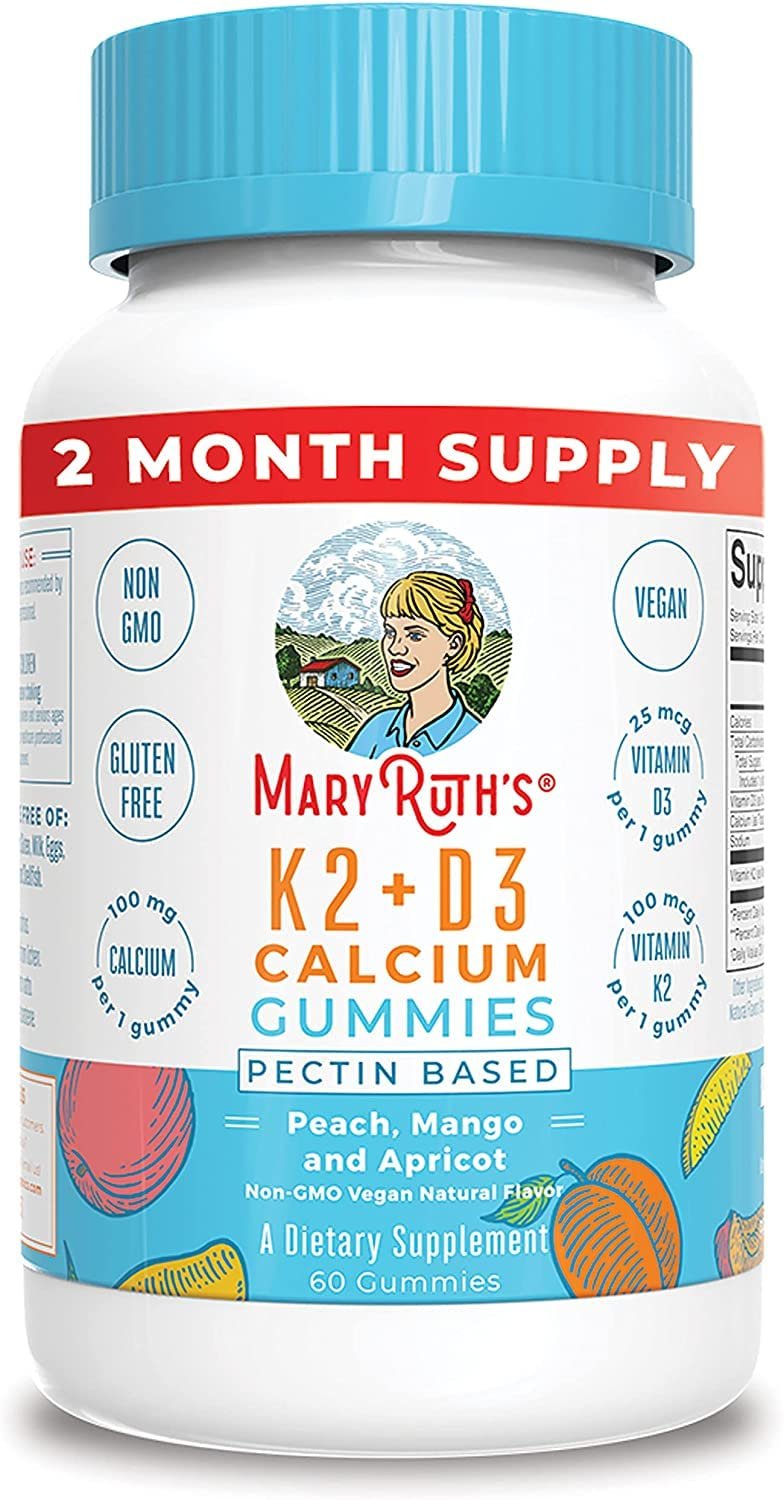 Vitamin D3, K2 Calcium Gummies by MaryRuth's, Plant Based, Non-GMO, Gluten Free for Men, Women & Kid