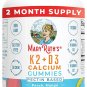 Vitamin D3, K2 Calcium Gummies by MaryRuth's, Plant Based, Non-GMO, Gluten Free for Men, Women & Kid