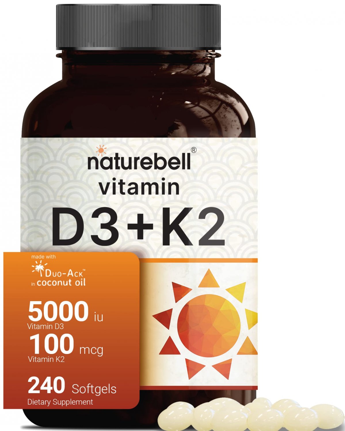 Vitamin D3 5000 IU & K2 MK7 100mcg, Infused with Virgin Coconut Oil ...