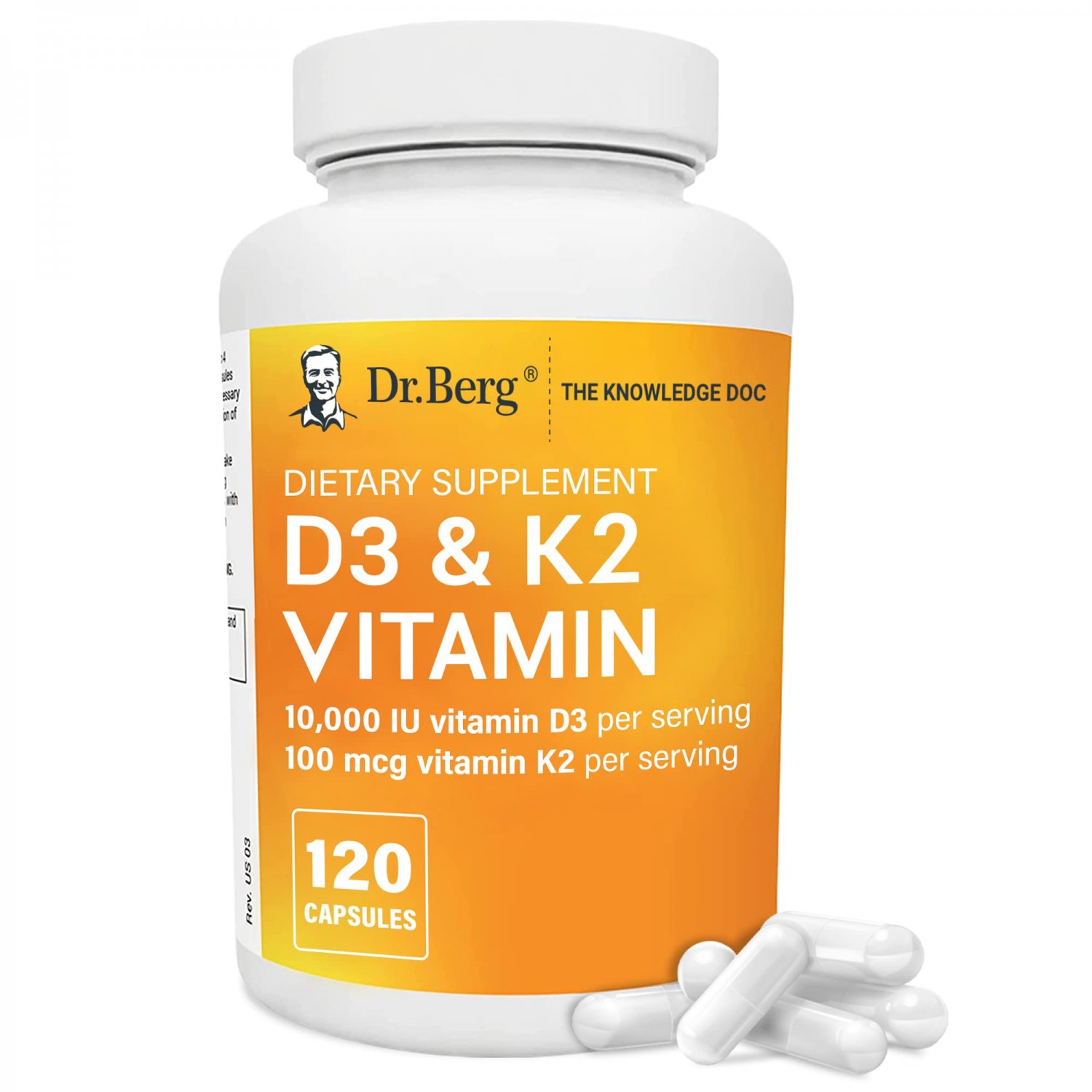 Dr. Berg's Vitamin D3 K2 - Advanced 2 in 1 Formula - Includes 10,000 IUs Vitamin D3, 100 mcg MK7 Vit