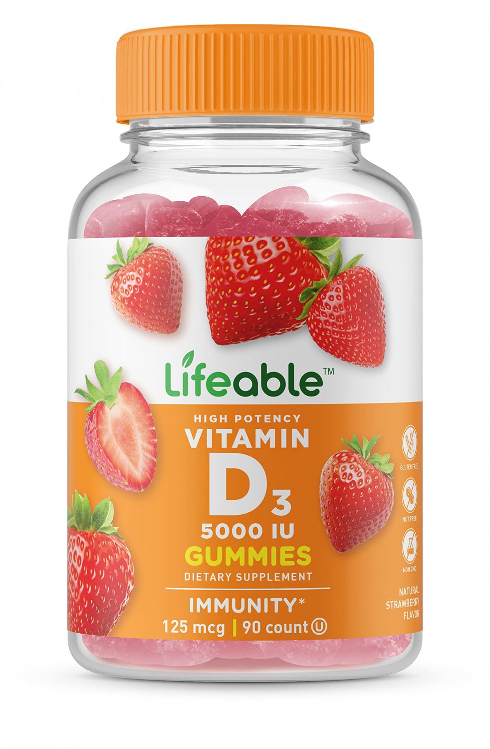 Lifeable Vitamin D 5000 IU ? Great Tasting Natural Flavor Gummy Supplement ? Gluten Free Vegetarian 