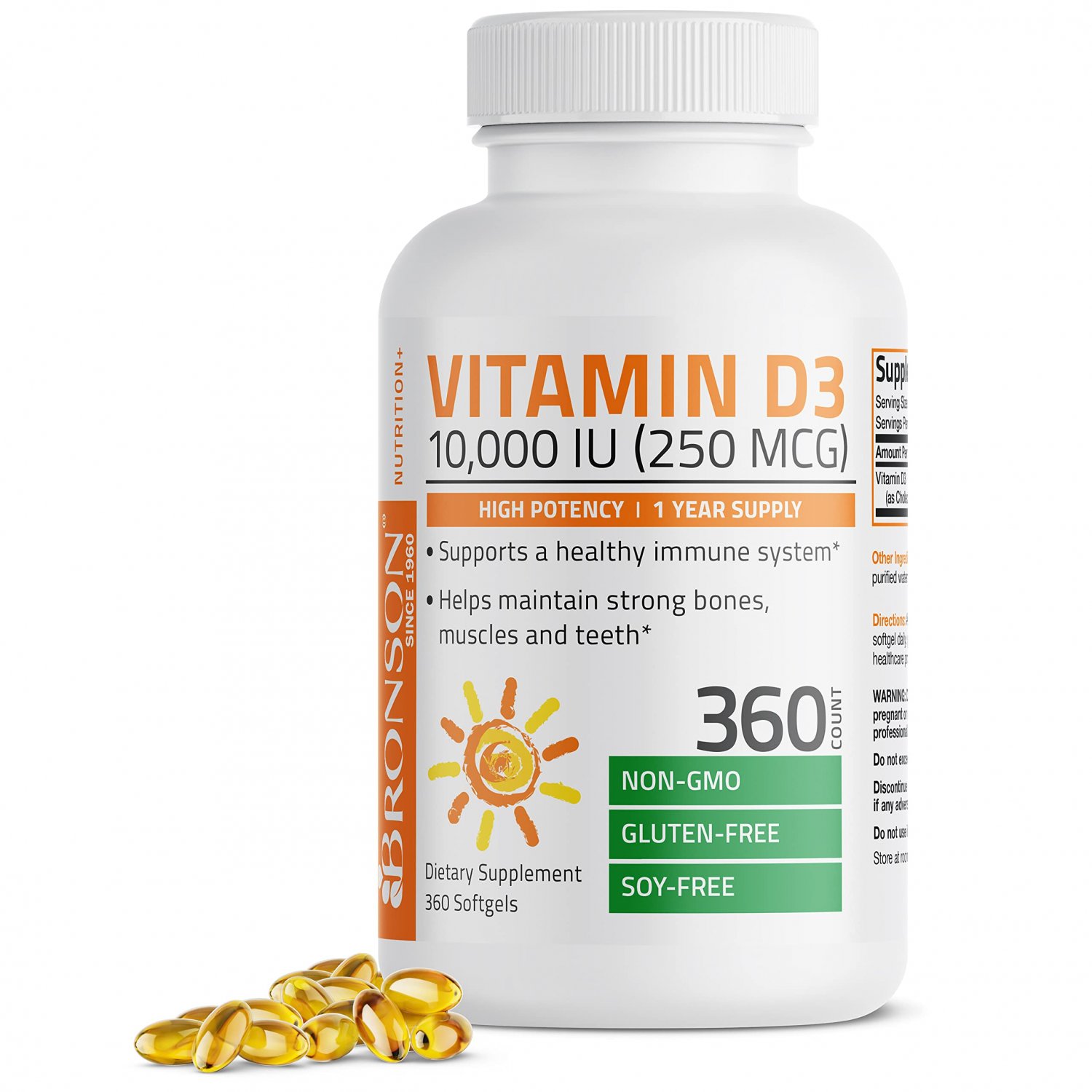 Bronson Vitamin D3 10,000 IU (250 mcg) High Potency - Supports Healthy Immune System, Strong Bones, 