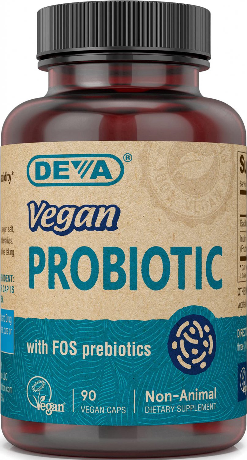 Deva Vegan Probiotic with FOS Prebiotics Supplement - 2 Billion CFU with 100 MG of Prebiotics Per Se