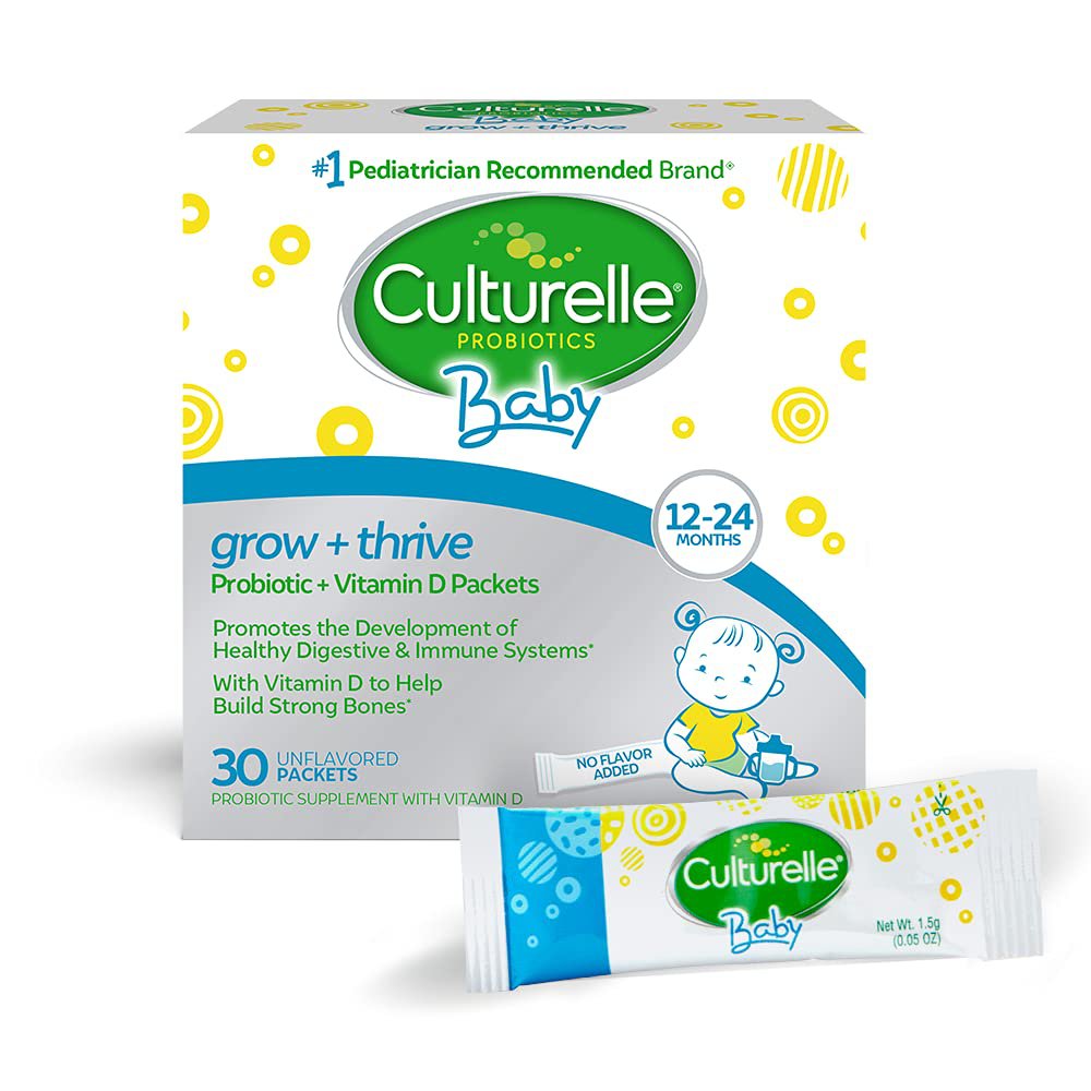 Culturelle Baby Grow + Thrive Probiotics + Vitamin D Packets, Supplements Good Bacteria Found in Bre