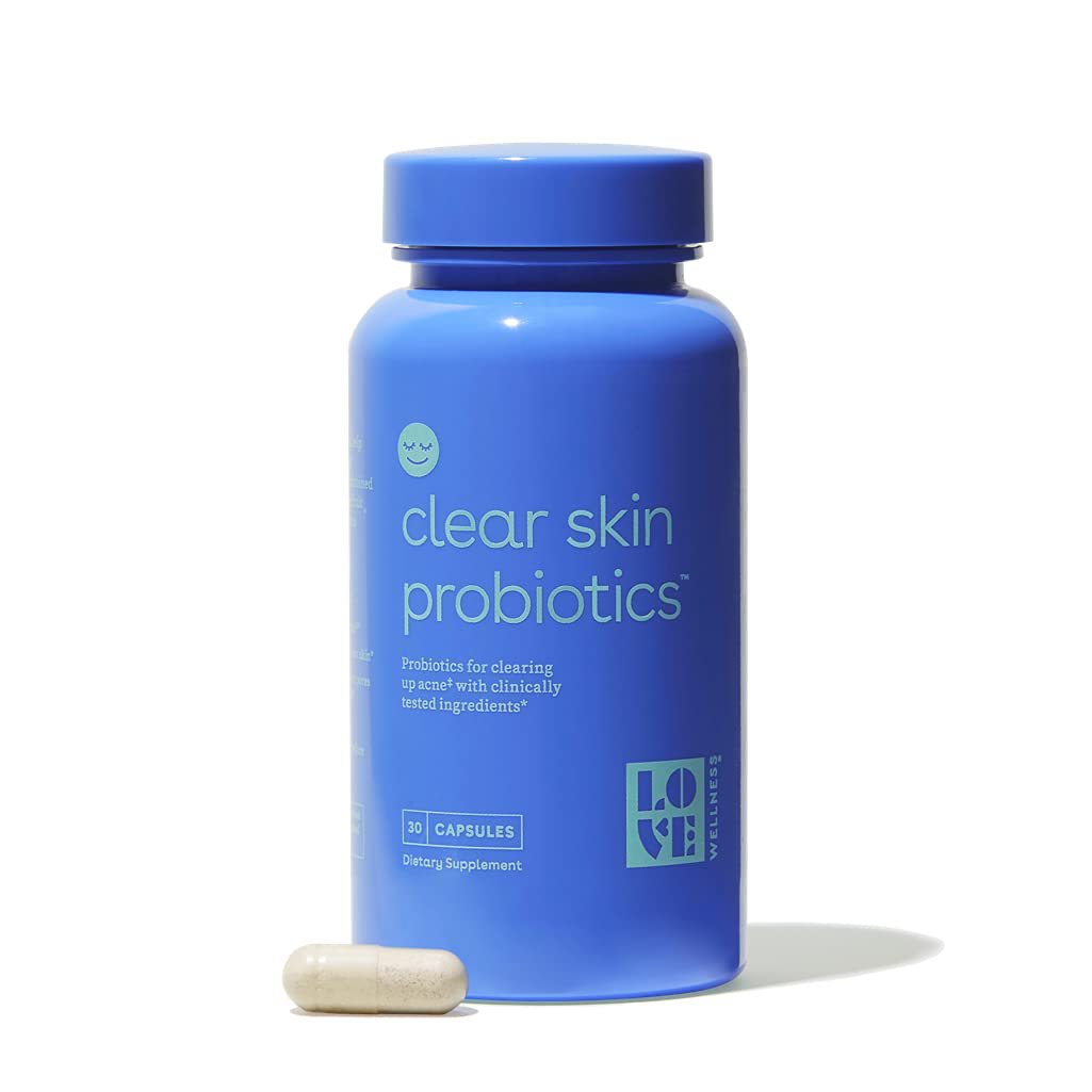 Love Wellness Clear Skin Probiotic, 30 Capsules - Probiotics to Clear Up Acne Pimples, Reduce Pores 