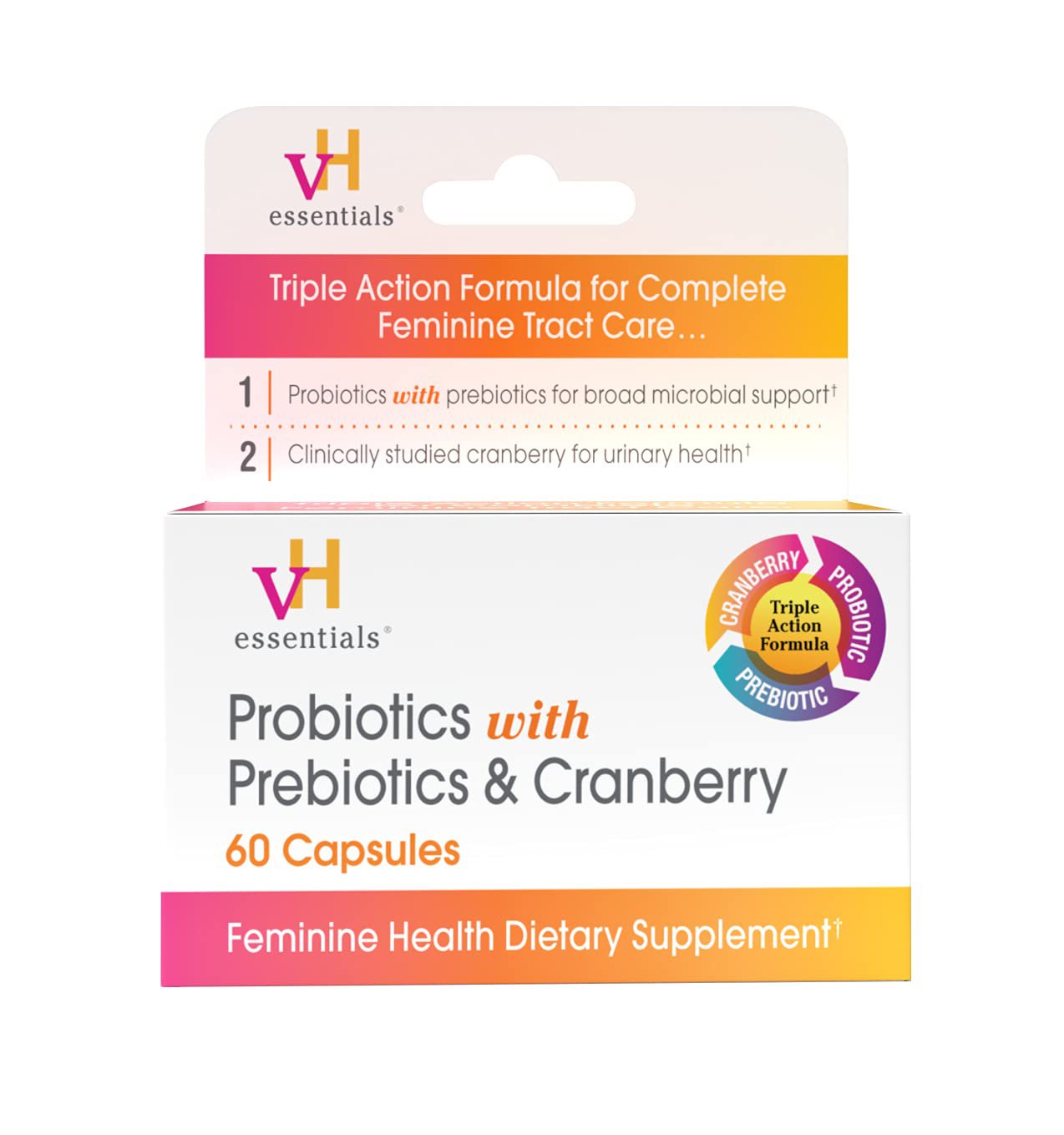 vH essentials Probiotics with Prebiotics and Cranberry Feminine Health Supplement - 60 Capsules
