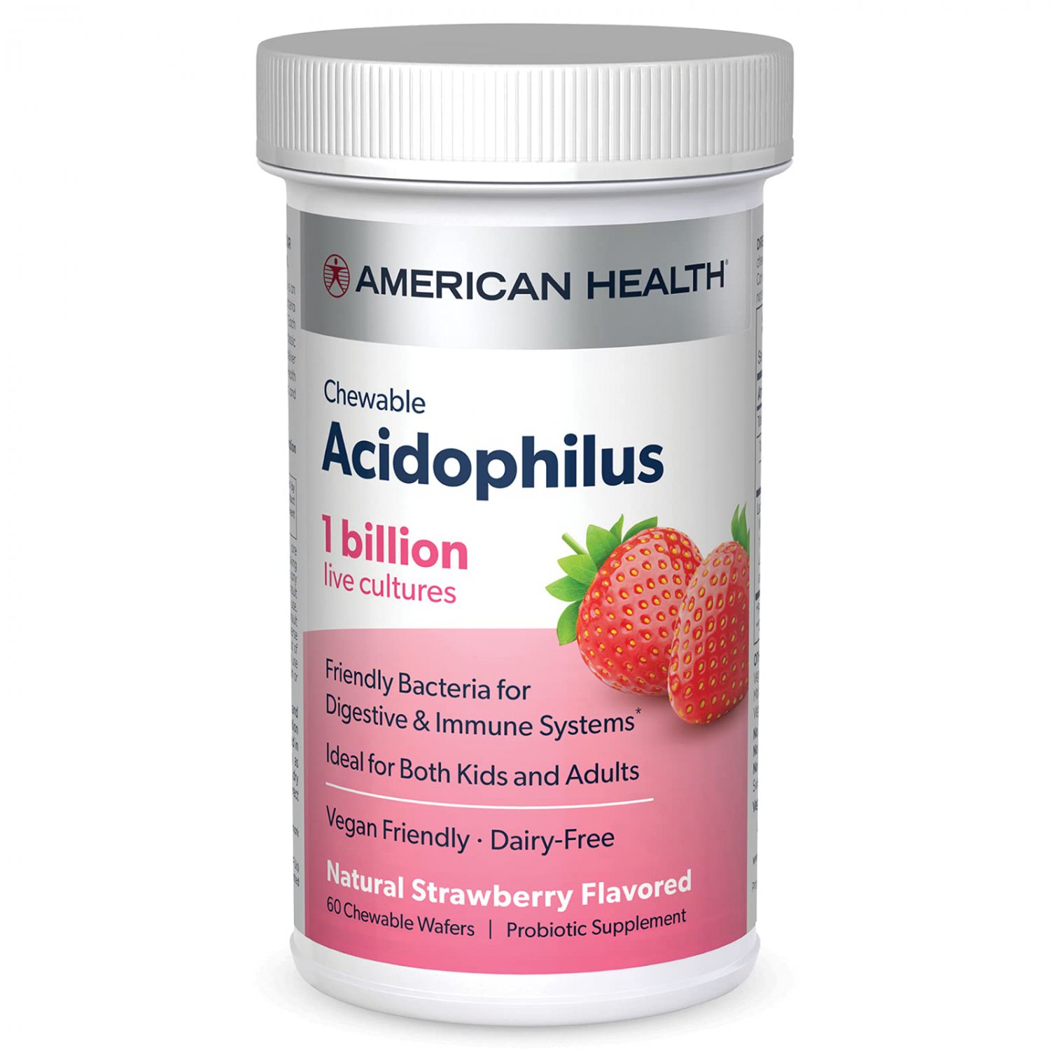 American Health Daily Chewable Tablet Acidophilus, 1 Billion Live Cultures, Beneficial Bacteria for 