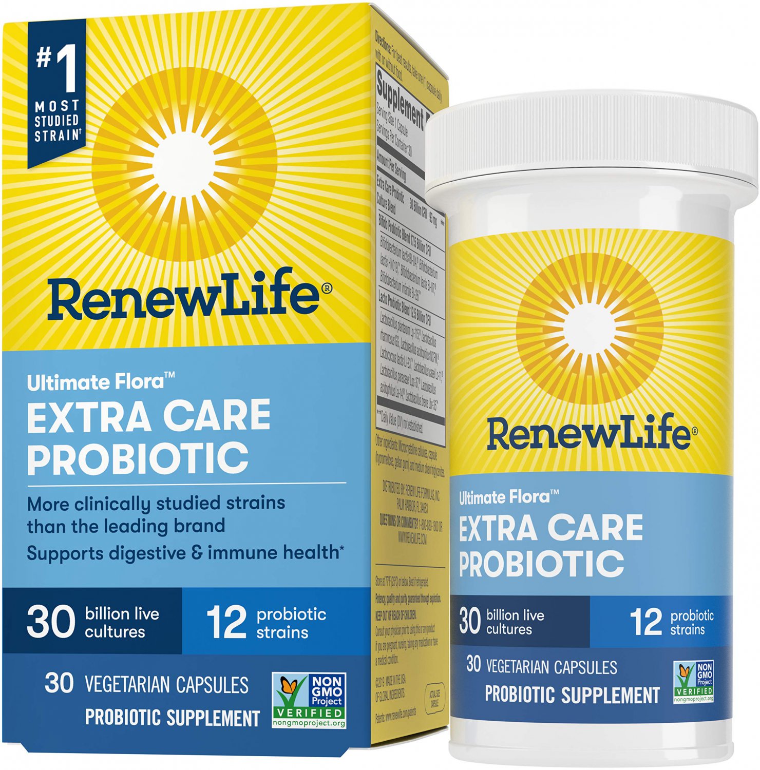 Renew Life Probiotics 30 Billion CFU Guaranteed, 12 Strains, For Men & Women, Shelf Stable, Gluten D