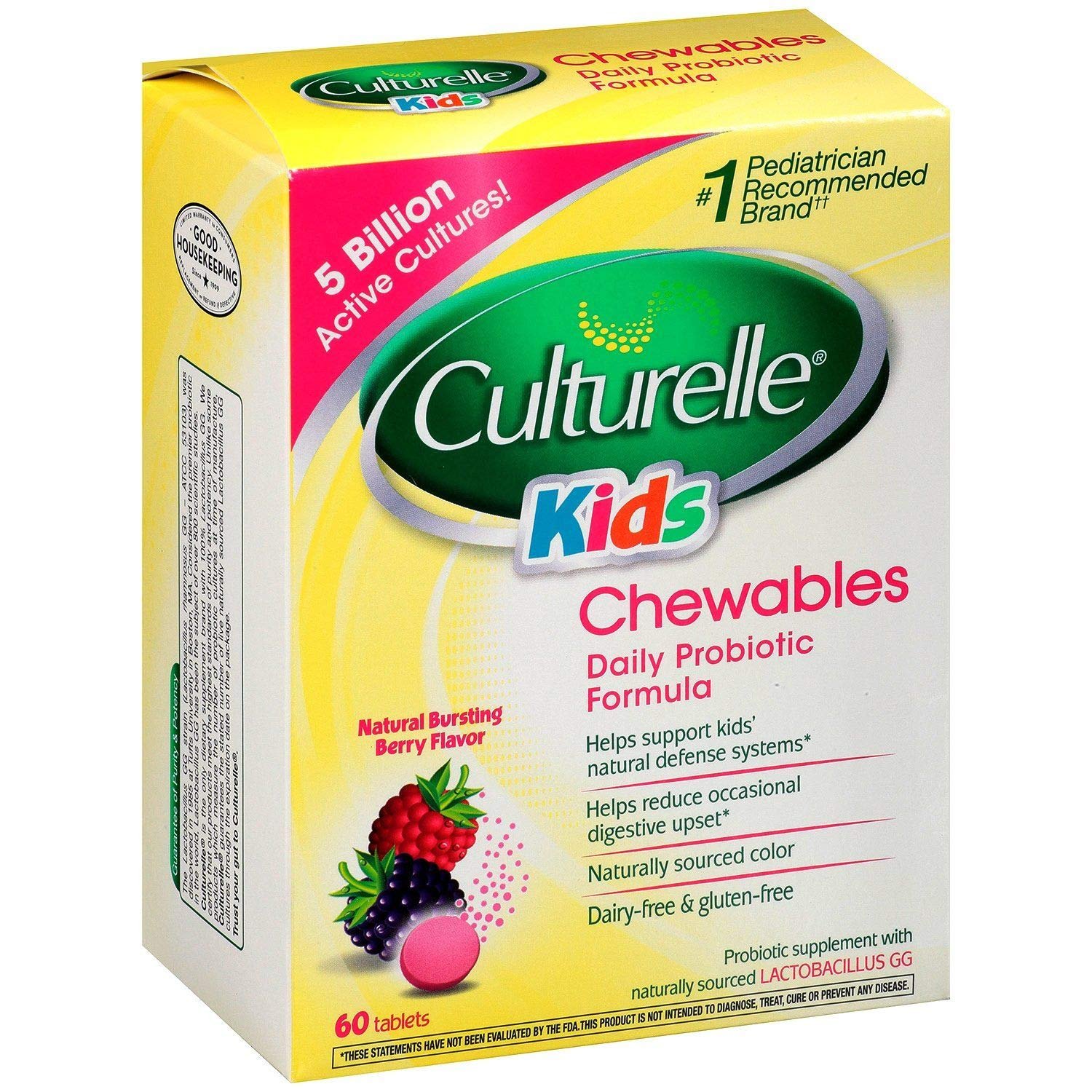 Culturelle Kids Chewable Daily Probiotic for Kids | Natural Berry Flavor Daily Supplement | 60 Count