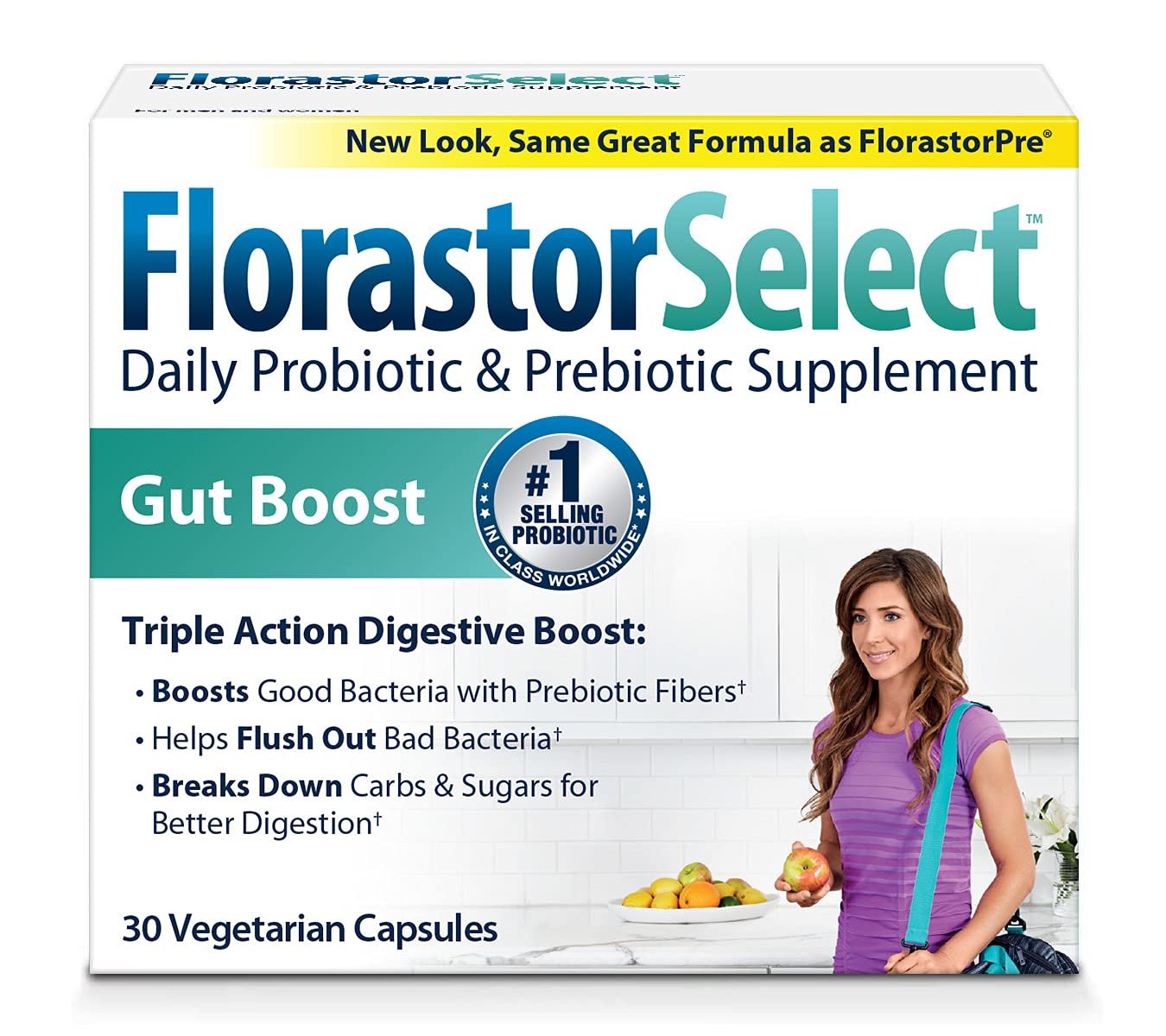 Florastor Select Gut Boost Daily Probiotic & Prebiotic Supplement for Women and Men, Boosts Good Bac