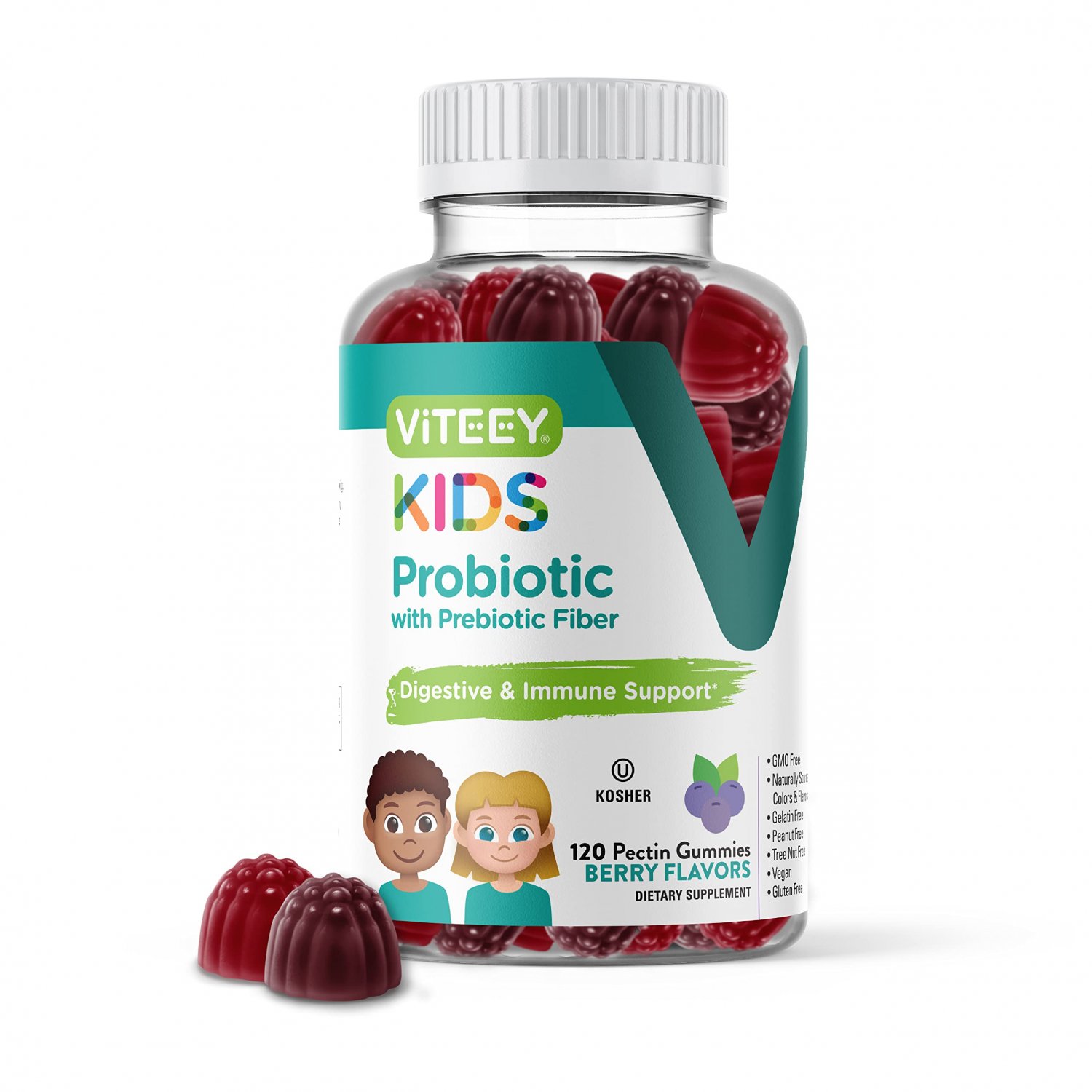 [120 Count] Probiotics Plus Prebiotics Fiber Gummies, Extra Strength 2 Billion CFUs - Immune Support