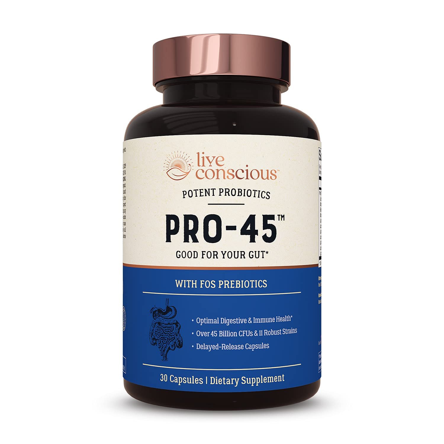 PRO45: #1 Clinical Grade Probiotic Formula, 45 Billion CFU, 11 Patented strains. Dairy Free. Delayed