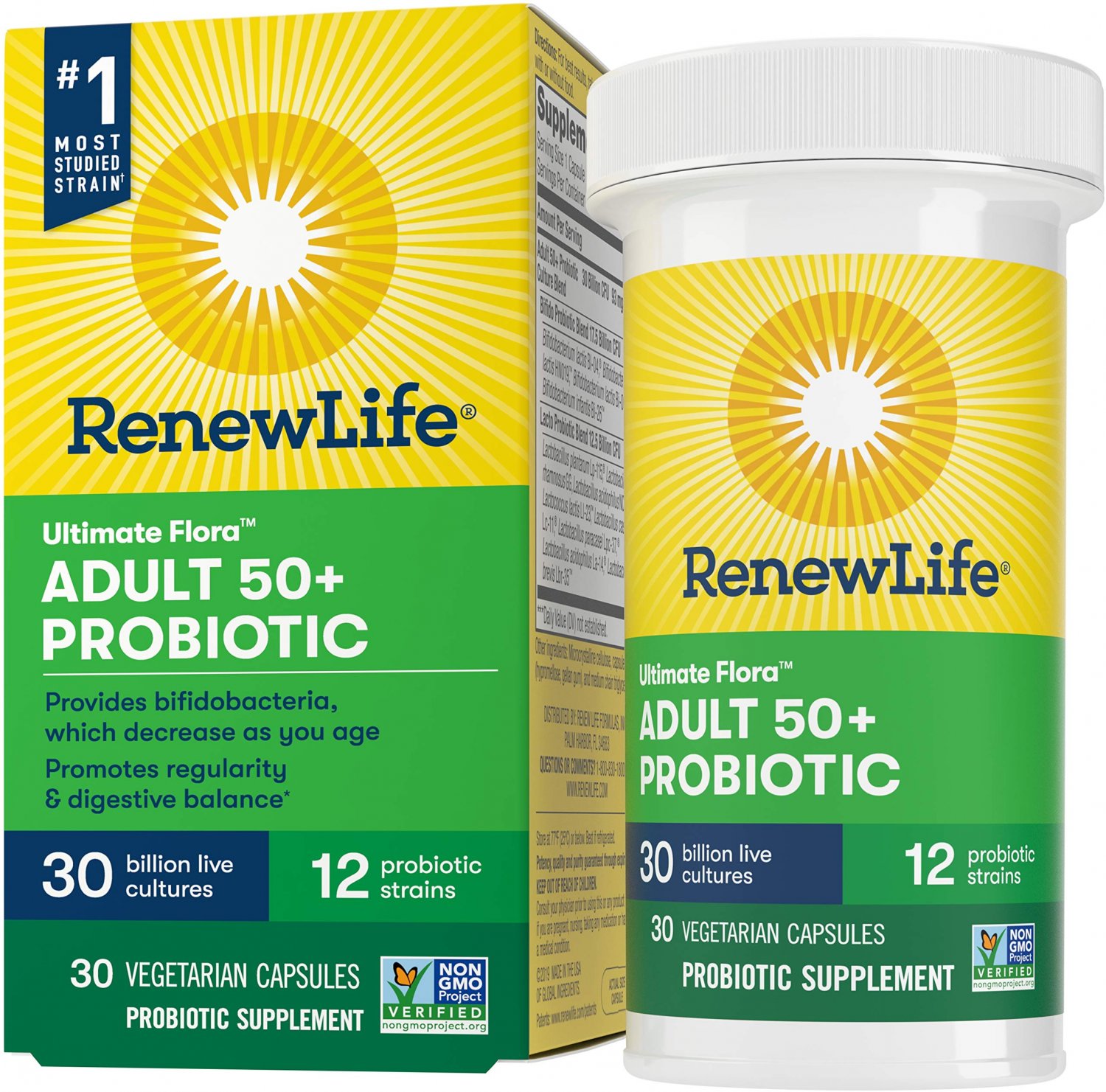 Renew Life Ultimate Flora Adult 50+ Probiotic, 30 Billion CFU, 30 Capsules; (Package May Vary)