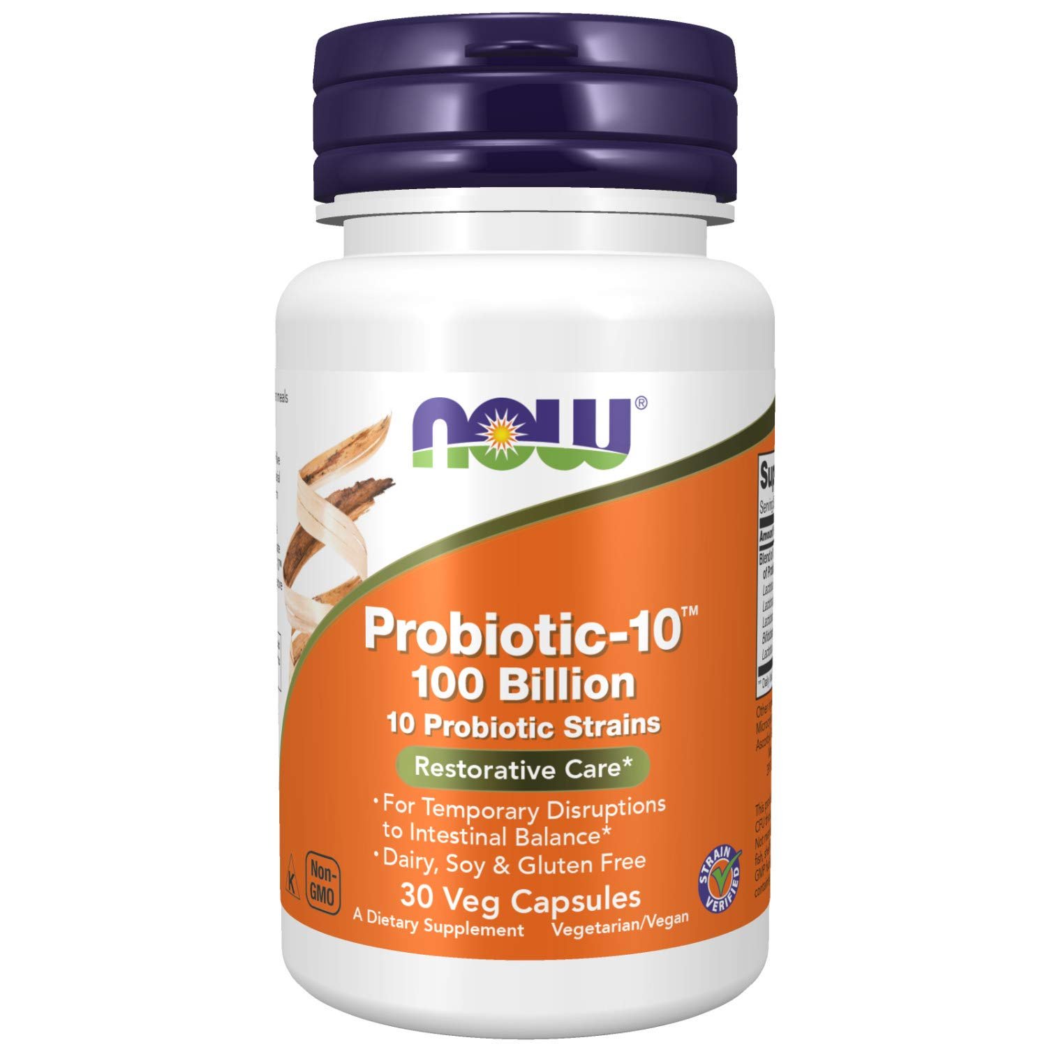 NOW Supplements, Probiotic-10, 100 Billion, with 10 Probiotic Strains,Dairy, Soy and Gluten Free, St