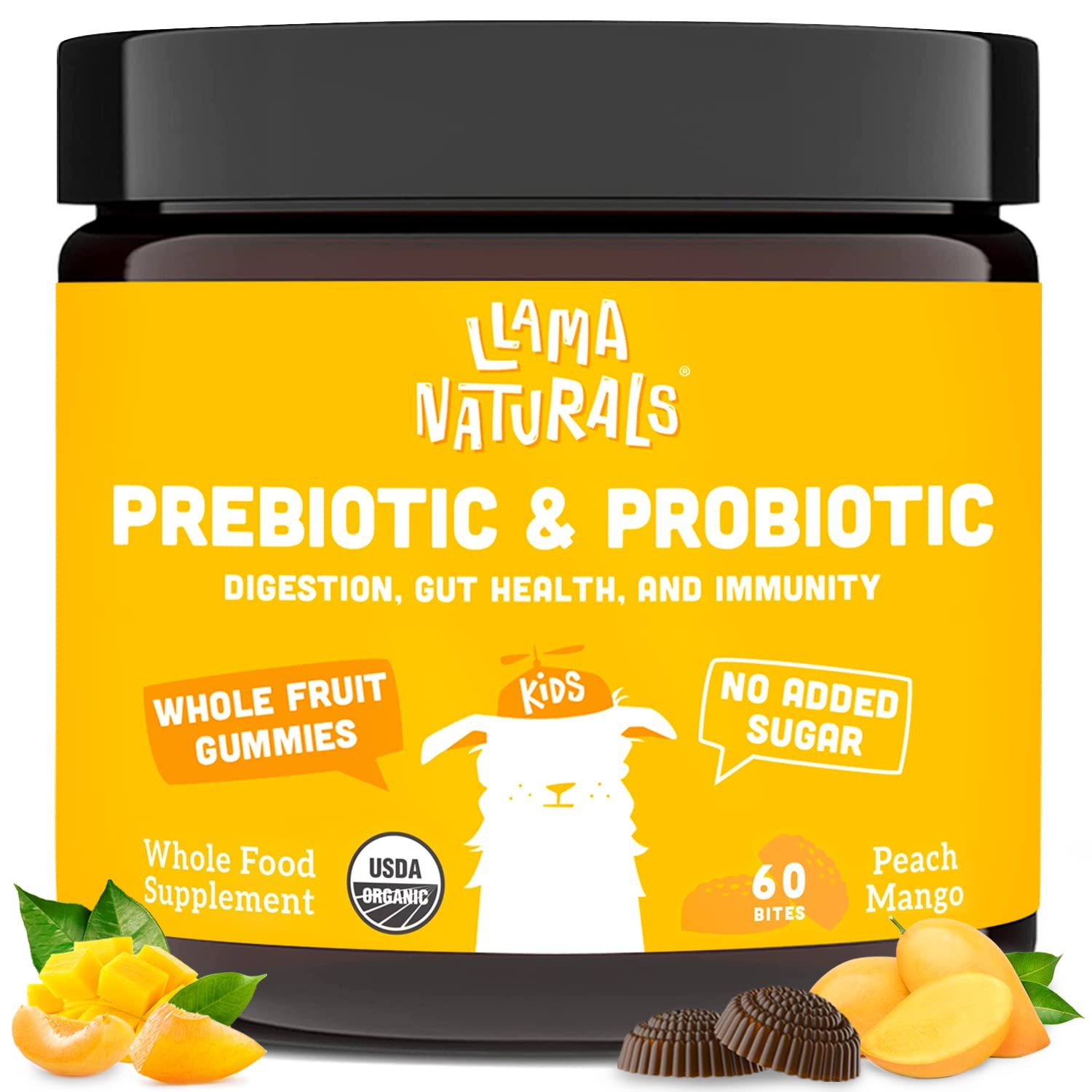 Whole Fruit Prebiotic and Probiotic Gummies for Kids - No Added Sugar, Vegan Organic Probiotics for