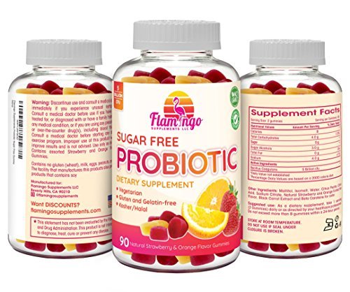 Probiotic Gummies Sugar Free - 5 Billion CFU, Non GMO, Vegetarian (NO Gelatin or Gluten) and Kosher.