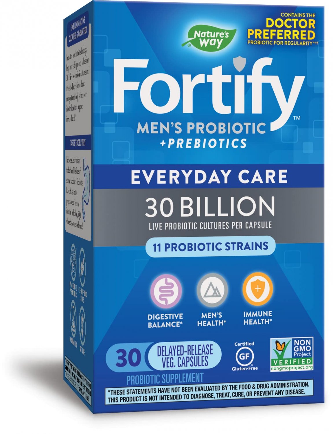 Nature&acirc;��s Way Fortify Men&acirc;��s Daily Probiotic, Natural, 30 Billion, 11 Strains, Prebiotics, 30 Coun