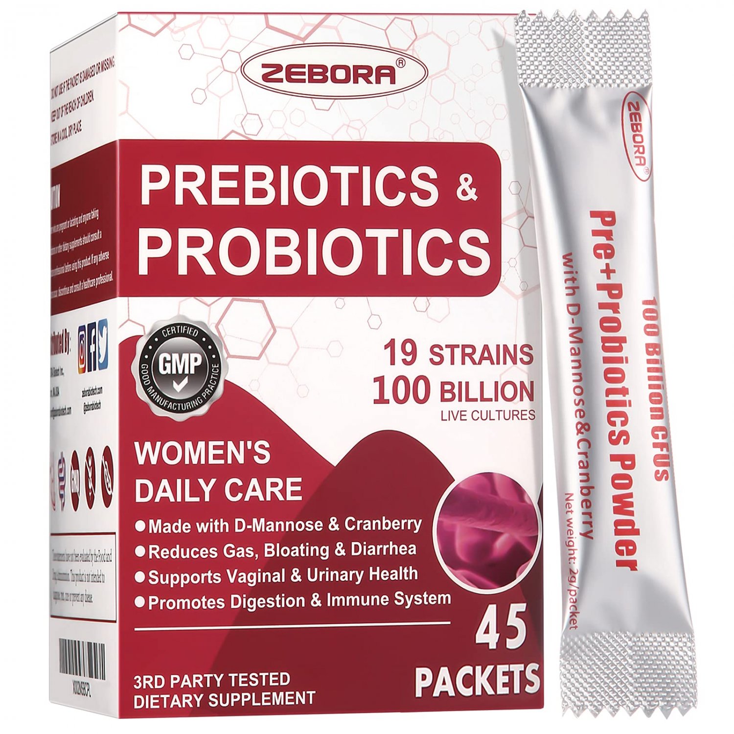 Probiotics-for-Women 100-Billion-CFUs with Prebiotics, D-Mannose & Cranberry for Digestive, Immune,
