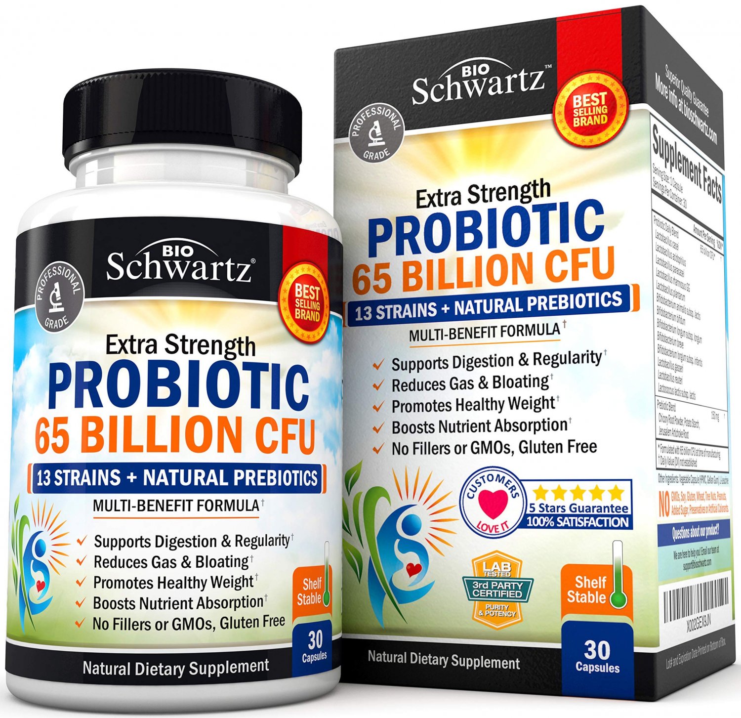 Probiotic 65 Billion - Probiotics with Prebiotic for Women & Men - Lactobacillus Acidophilus Digesti