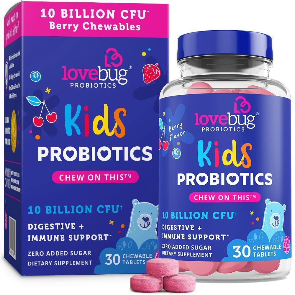 Lovebug Probiotic for Kids | Multi-Strain 10 Billion CFU | Constipation & Stomach Discomfort | Sugar