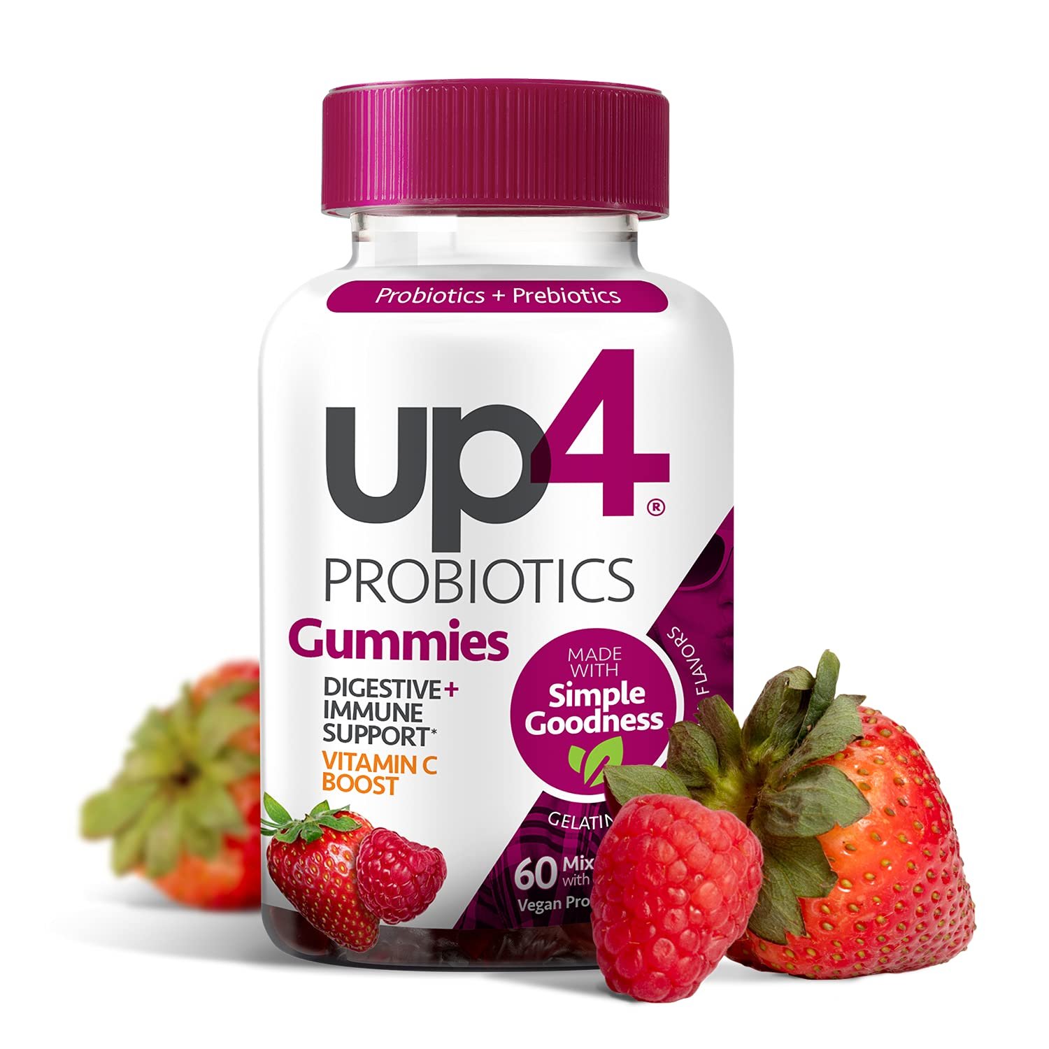 up4 Probiotic Gummies for Men and Women, Digestive and Immune Support with Prebiotics and Vitamin C,