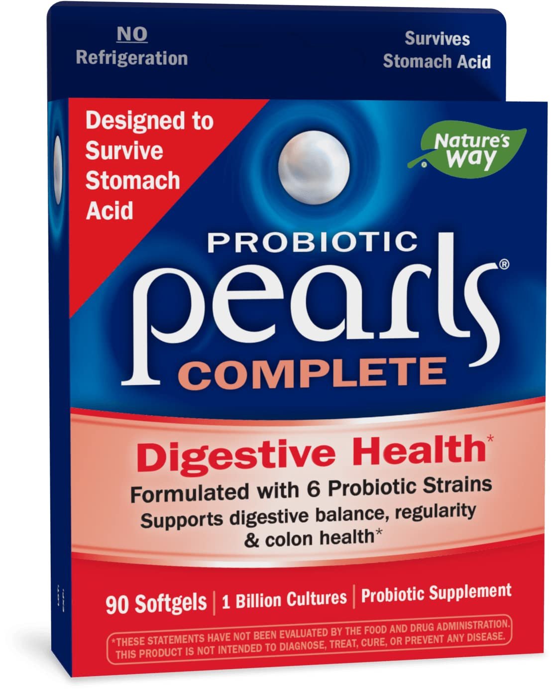 Nature's Way Probiotic Pearls Complete Digestive Health*, 1 Billion Live Cultures, 90 Softgels