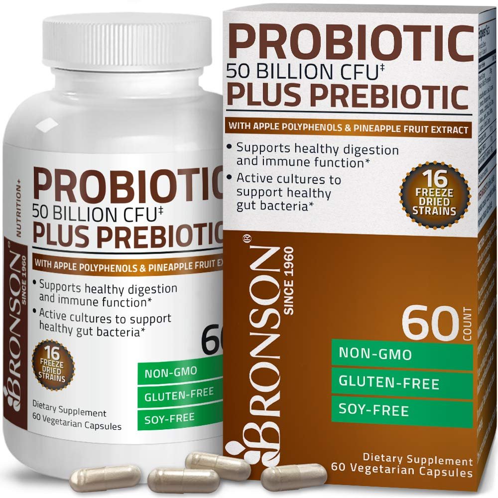 Bronson Probiotic 50 Billion CFU + Prebiotic with Apple Polyphenols & Pineapple Fruit Extract for Wo
