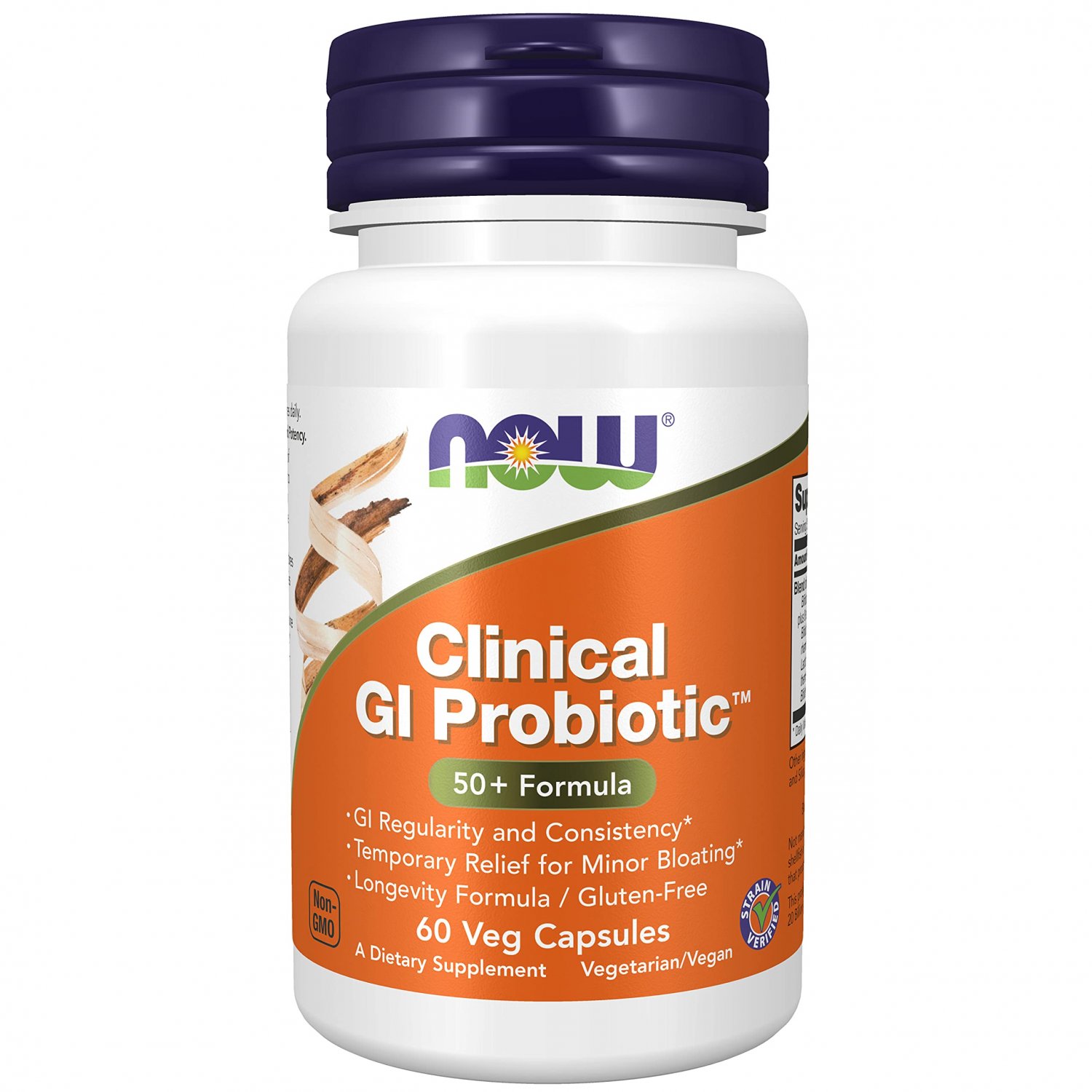 NOW Supplements, Clinical GI Probiotic&acirc;�&cent;, 50+ Formula, Strain Verified, 60 Veg Capsules (packaging