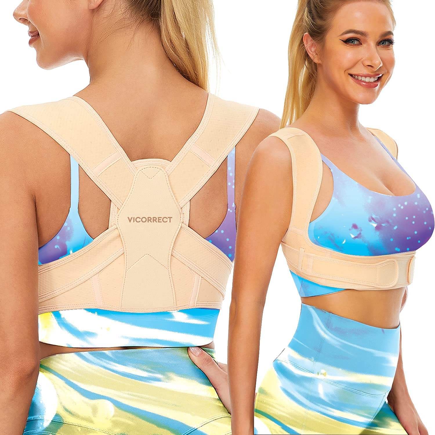 Vicorrect Posture Corrector for Women and Men, Adjustable upper back straightener posture corrector 