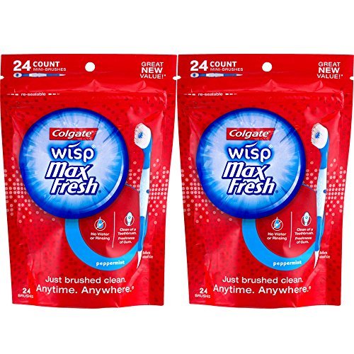 Colgate Max Fresh Wisp Disposable Mini Toothbrush, Peppermint - 24 Count, 2-Pack